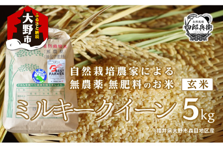 【令和6年産】ベストファーマー 自然栽培農家「四郎兵衛」の お米 ミルキークイーン 5kg 玄米 無農薬 無肥料 無除草剤 による 自然栽培米