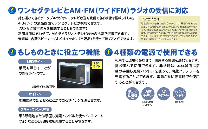 テレビ 手回し充電テレビ・ラジオ 手回し充電 持ち運び 非常時 災害時 ハンドル ワンセグテレビ AM FM ラジオ 単3形電池 内蔵バッテリー ACアダプター モバイルバッテリー 日進市 愛知県