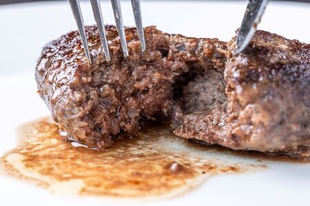 肉の旨み際立つ！信州アルプス牛100％　ステーキハンバーグ　2個入り 合計240g(120g×2個　ヤンニョム入り和風ソース付き)