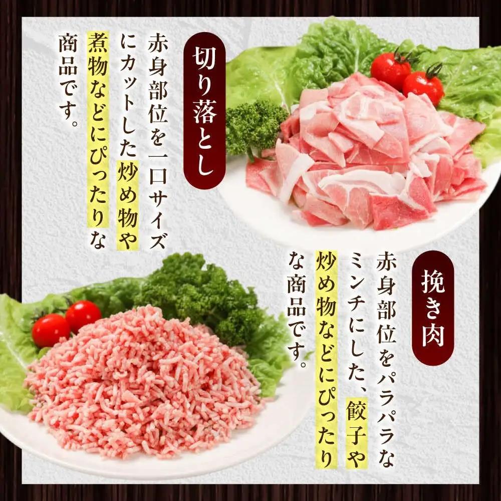 放牧豚 切落し・挽き肉 セット 計500g（250g×2）精肉 豚肉 ミンチ スライス 小分け 冷凍 北海道  [AXBA157]