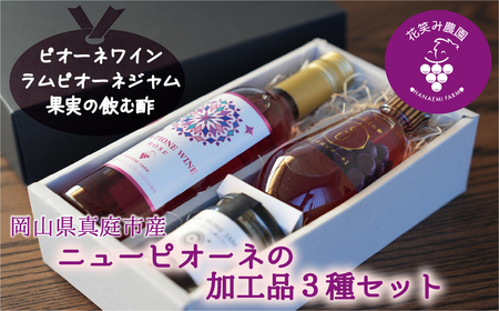 【2616-0478】岡山 花笑み農園 ピオーネ加工品3種セット『ラムピオーネジャム＆ピオーネワイン＆飲む酢』JWN