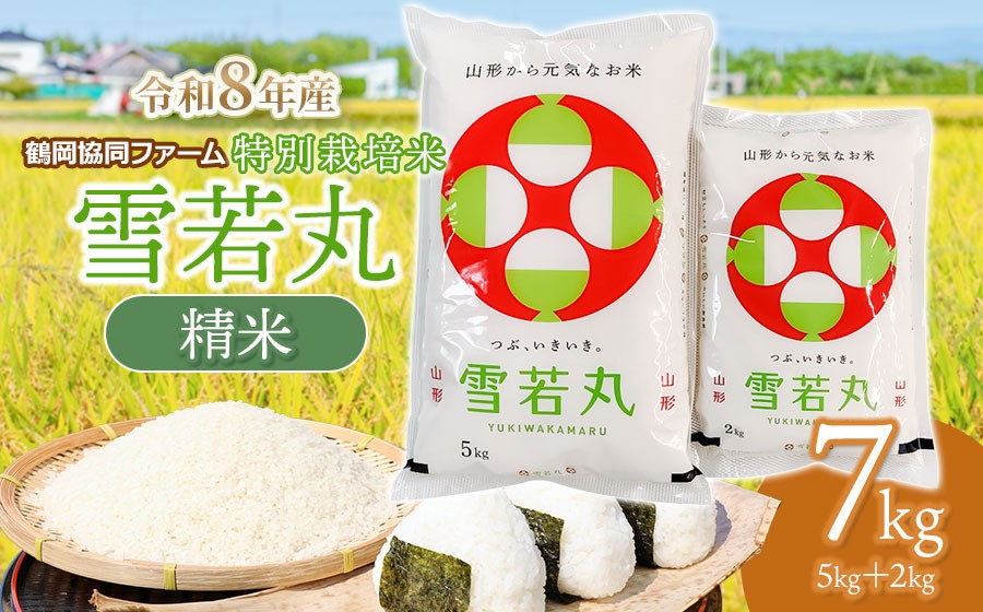 
                  【令和8年産 新米】 特別栽培米雪若丸 精米 7kg (5kg+2kg) 山形県鶴岡産　鶴岡協同ファーム
                