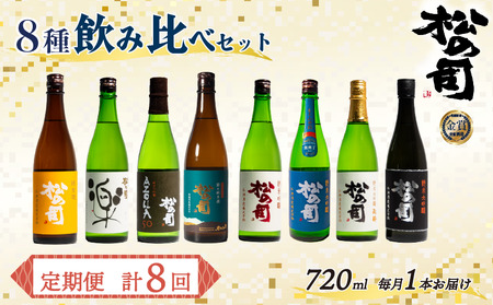 定期便 日本酒 松の司 8本 ( 1種類 × 8回 ) 720ml 「純米酒」「AZOLLA50」「楽」「陶酔」「純米吟醸」「竜王山田錦」「限定純米酒」「黒」金賞 受賞酒造