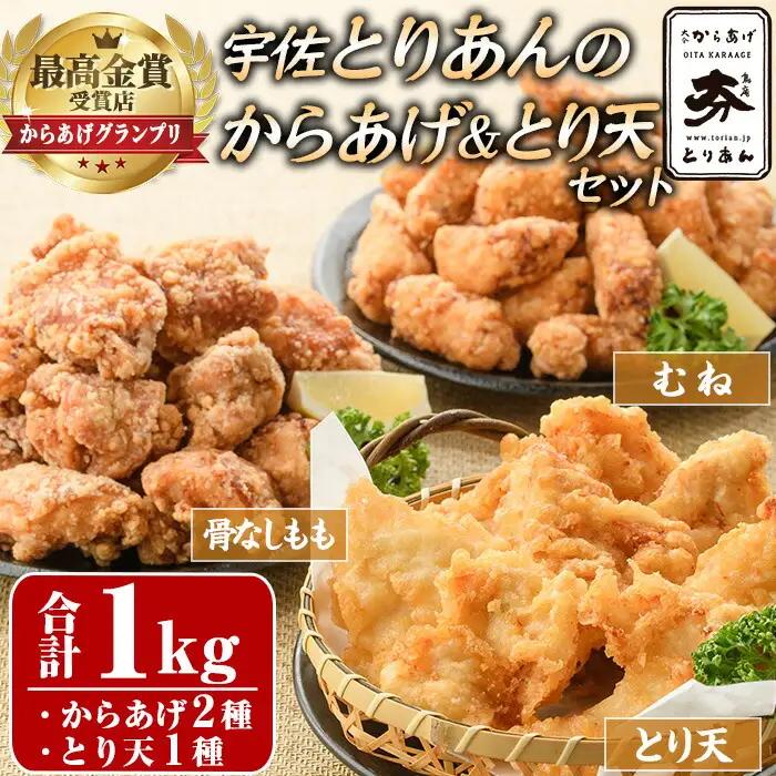 ＜からあげグランプリ最高金賞＞宇佐 とりあんのからあげ・大分名物鶏天セット(合計1kg・3種)から揚げ からあげ 鶏天 とり天 簡単 冷凍 惣菜 お弁当 おかず おつまみ 名物 セット【1035100