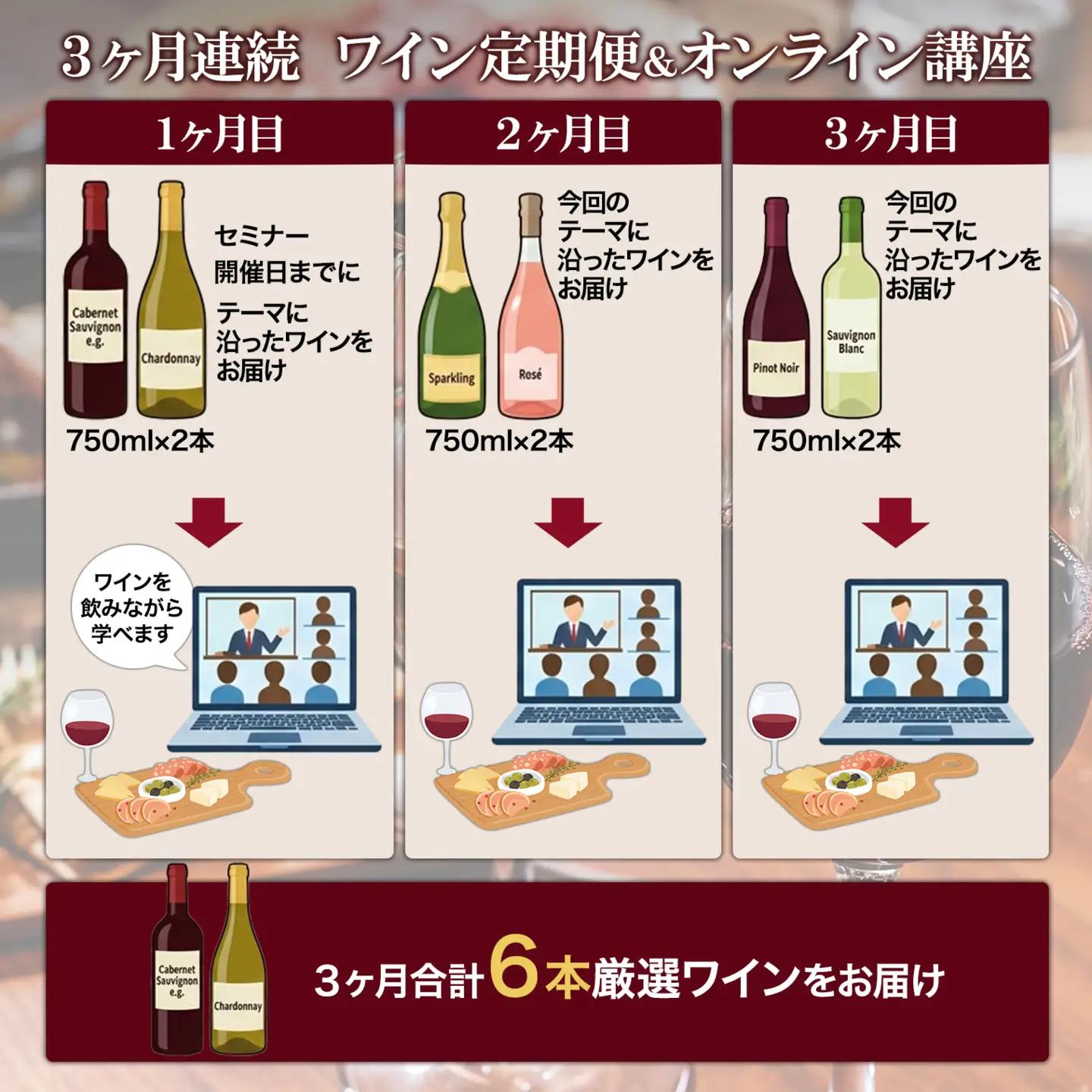 ワイン オンライン講座 ワイン6本付き 3ヶ月定期便 K2710