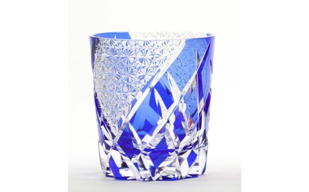 江戸切子 彩鳳 菊繋ぎ文様 オールドルリ 【グラス 伝統工芸品 280ml】 | 江戸切子 ミツワ硝子 埼玉県 草加市