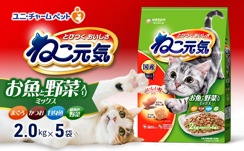 
ねこ元気 お魚と野菜入りミックス まぐろ・かつお・白身魚・緑黄色野菜入り 2.0kg×5袋 [№5275-0474]
