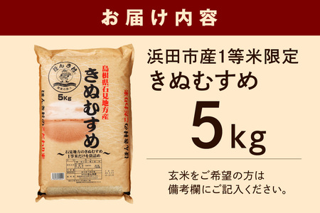 【令和5年産】石見産きぬむすめ5kg 白米 玄米 選択可 お取り寄せ 特産 お米 精米 ごはん ご飯 コメ 新生活 応援 準備 5キロ 【970】