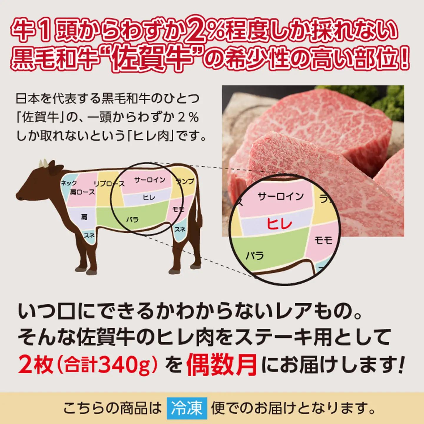 【定期便6回】佐賀牛 ヒレステーキ 340g×6回 偶数月発送 年6回 黒毛和牛 _g-11