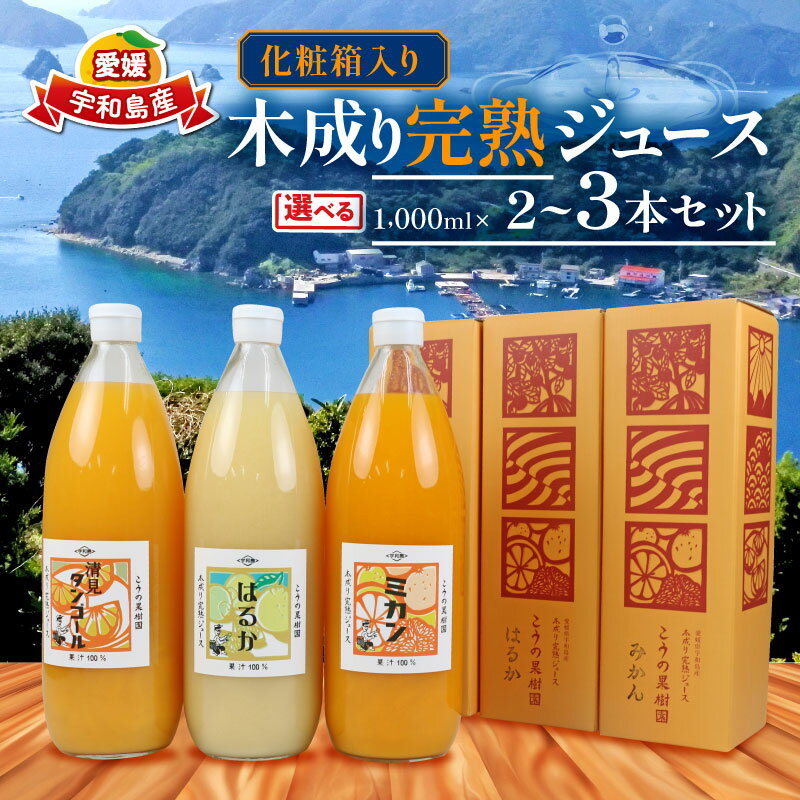 【ふるさと納税】 ＼10営業日以内発送／ 完熟 みかんジュース 化粧箱入り 木成り セット 選べる 内容量 1000ml×2本~3本 こうの果樹園 みかん ジュース ストレート ストレートジュース 100%ジュース 果汁 飲料 フルーツ 蜜柑 ギフト 産地直送 数量限定 国産 愛媛 宇和島