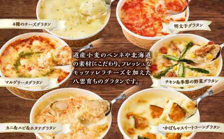 北海道 ピアット自家製グラタンセット6種B(4種のチーズ、マルゲリータ、カニ＆エビ＆ホタテ、明太子、チキン＆季節の野菜、かぼちゃ＆スイートコーン)【 レンジ 温めるだけ 冷凍 冷凍食品 調理済み お手