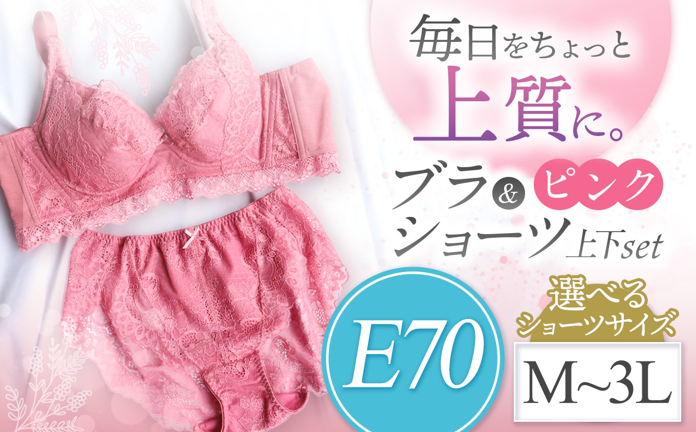 
            選べるショーツサイズ ブラ＆ショーツ 上下セット ピンク E70＆ショーツ M～3L | 女性用下着 レディース ブラ＆ショーツ ブラ ショーツ ピンク 上下セット 君津市 きみつ 千葉県
          
