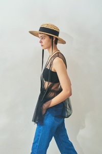 Mia Hat Lace Canotier Wide 003 レース キャノチェ ワイド 麦わら帽子【Black】 帽子 58cm 天然草木 ラフィア 黒 リボン ファッション 日本製 ギフト プレゼ