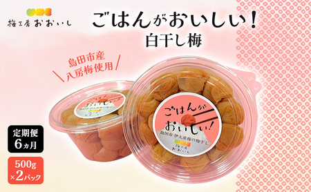 梅干し 白干し梅 八房梅使用 梅干し【500g×2パック】【定期便6ヶ月】