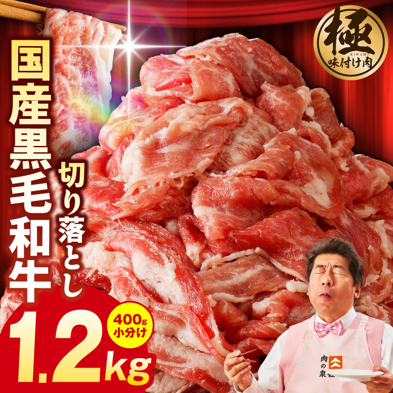 【3パック】味付け 黒毛和牛切り落とし 1.2kg 小分け 400g×3 訳あり 部位不揃い 特別寄附金額 G3625