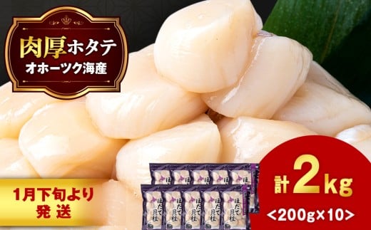 【1月発送】ほたて 貝柱 冷凍 200ｇ(15粒前後)×10パック お取り寄せ 刺身 《横田水産》