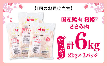 【全2回定期便】桜姫 ささみ 計6kg（2kg×3パック）【東日本フード株式会社】 国産 鶏 とり肉 ささみ ササミ 冷凍 北海道 [AXBM079]