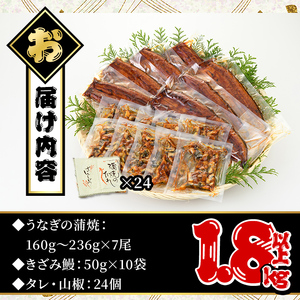 うなぎ 無投薬 蒲焼 きざみ 鹿児島県産  ＜極上＞ (160g～236g×7尾・きざみ50g×10袋) うなぎ 【西日本養鰻】D12-v02