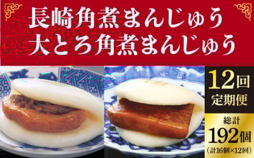 【全12回定期便】 長崎 角煮まんじゅう 8個（箱）・ 大とろ角煮まんじゅう 8個（箱）＜岩崎本舗＞ [DBG030]  角煮まん 角煮 豚角煮 簡単 惣菜 冷凍 おやつ 中華