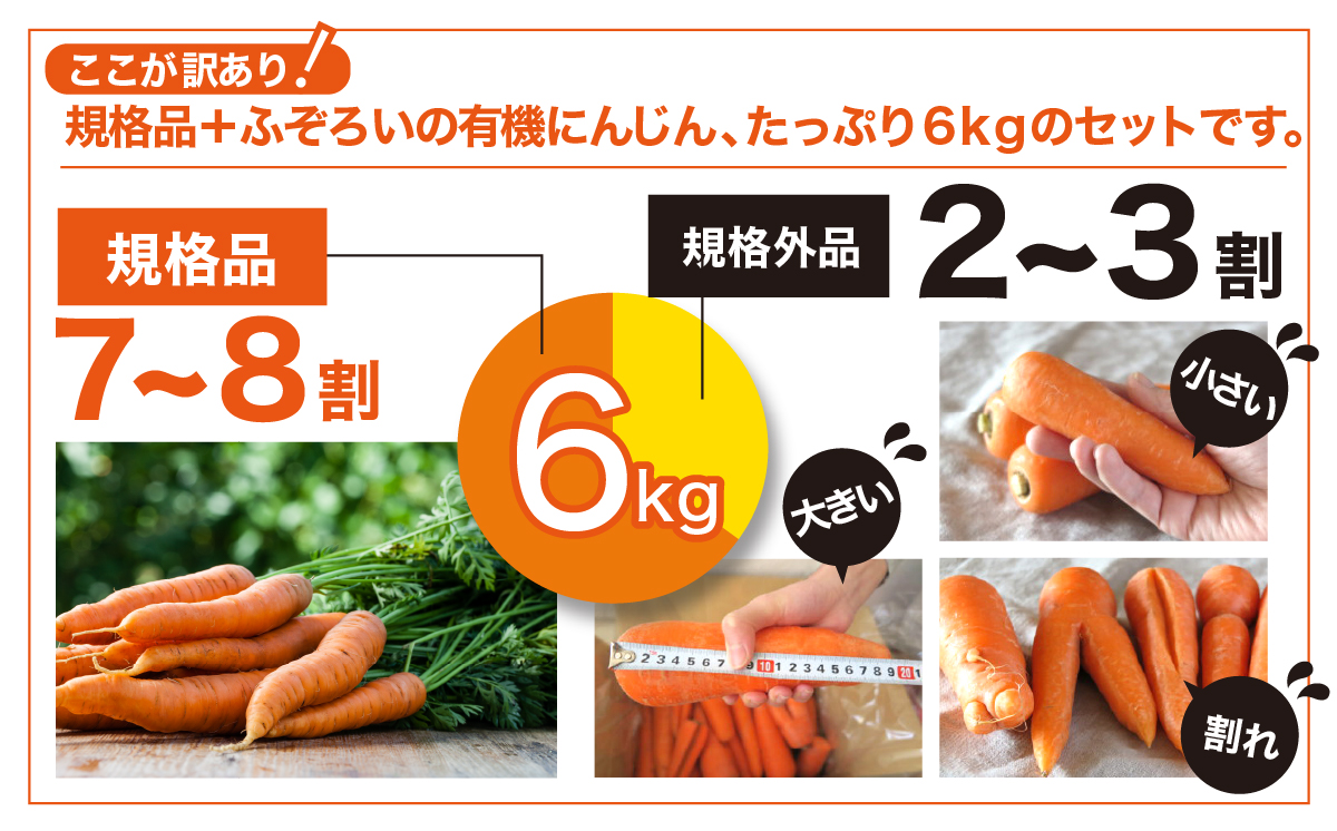 【有機JAS】 ジュースに最適！たっぷりにんじん６kg！（訳ありふぞろい規格）