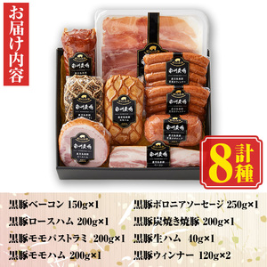 【B03002】南州農場黒豚ギフト 旨味多いお肉をふんだんに使用して作った自慢の焼豚(8種) ハム ベーコン ウインナー 鹿児島 国産 九州産 黒豚 豚肉 お肉 焼豚 叉焼 チャーシュー 肉加工品 贈