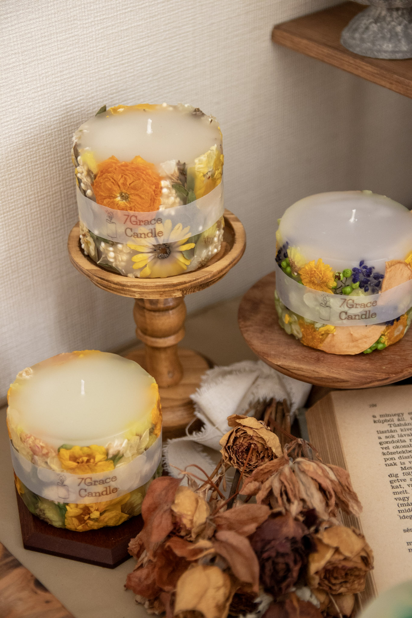 ボタニカルキャンドルとアロマサシェのセット イエロー / インテリア 雑貨 ドライフラワー ハンドメイド プレゼント ギフト