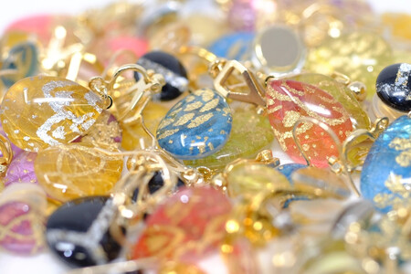 IKAZAKI WASHI JEWERLY しずくイヤリング「オレンジ」レース柄
