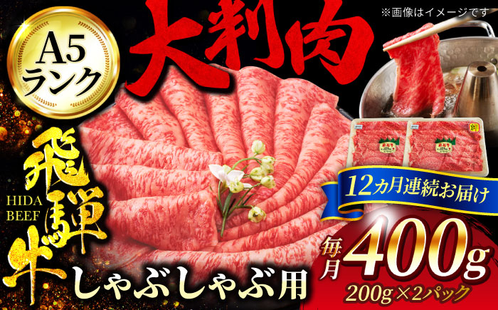 
【12回定期便】A5ランク 飛騨牛 しゃぶしゃぶ用 400g（200g×2）総計4,800g【有限会社マルゴー】牛肉 和牛 国産 [MBE069]
