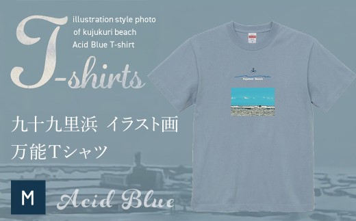 九十九里浜Art オリジナルTシャツ アシッドブルー（イラスト画）Mサイズ SMBE006-2