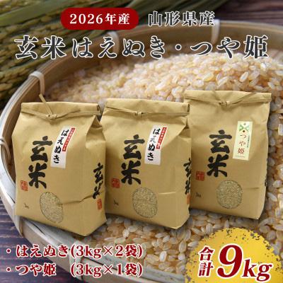 ふるさと納税 寒河江市 【先行受付】山形県産 玄米2種セット 合計9kg【つや姫・はえぬき】 令和8年産