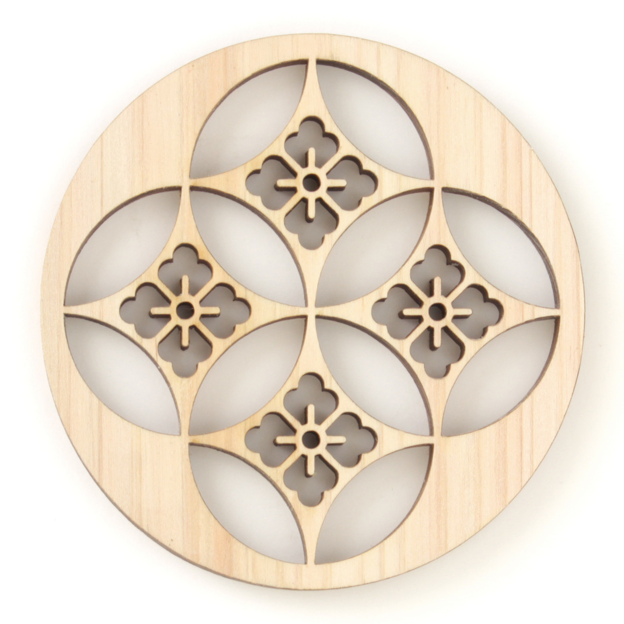 
ヒノキのコースター　七宝花角
