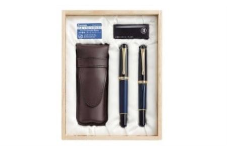 くれ竹万年筆・万年毛筆 夢銀河 鹿角セット（藍染め）万年筆 くれ竹 墨 C-02