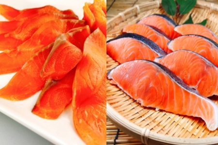 スモークサーモン12～20P(計3kg)＆塩キングサーモン切り身1切(約100g)×35P E-09008