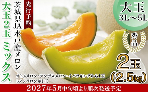 
                  214茨城県JA水戸産メロン【秀品】大玉2玉ミックス(2.5kg)【2027年5月中旬頃より発送予定】
                