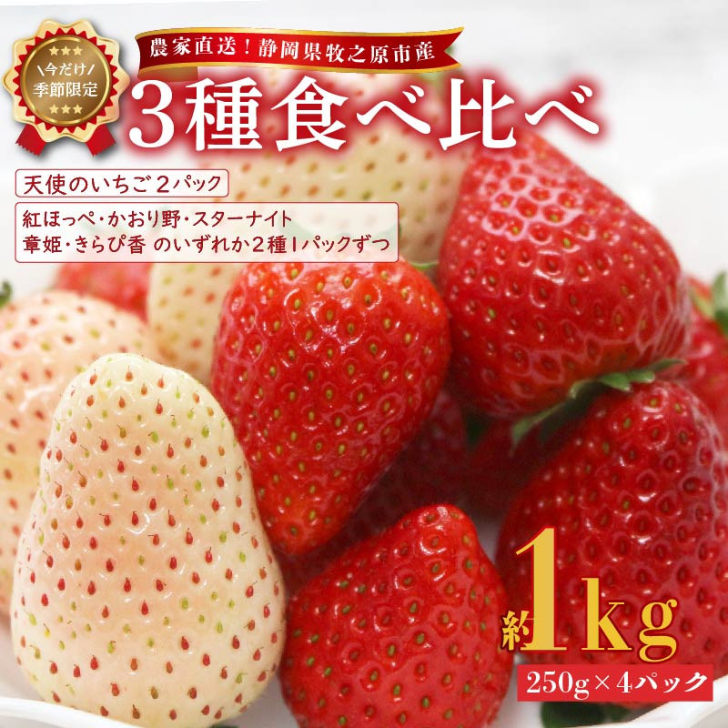 
             【 2026年2月中旬発送予定 】いちご 3種 食べ比べ セット 1kg 250g × 4パック  天使の苺 スターナイト 紅ほっぺ 章姫 きらぴ香 かおり野 苺 イチゴ フルーツ スイーツ デザート くだもの 果物 ストロベリー 甘い おいしい 国産 新鮮 フレッシュ 贈答用 プレゼント お歳暮 産地直送 農家直送 静岡いちご 静岡苺 牧之原いちご 牧之原苺 静岡県 牧之原市 有限会社ヤマセン
          
