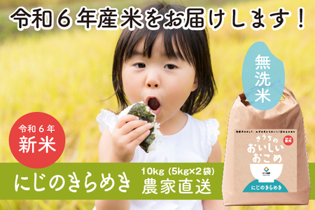 【令和6年産】稲敷市産 無洗米 にじのきらめき 10kg (5kg×2)【農家直送】｜おこめ 米 [1268]