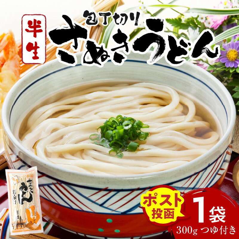 【ふるさと納税】包丁切りさぬきうどん 半生 300g（つゆ付き）うどん つゆ だし セット おすすめ 人気 名物 簡単調理 お試し アレンジ 料理 生活応援 グルメ お取り寄せ うどんセット 半生うどん 2000円 かけうどん ギフト 期間限定 小分け 出汁付き 香川県 三木町 送料無料