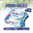 【ふるさと納税】【12か月定期便】LD-104 リファイン アルコール除菌 ウエットティッシュ（60枚入り×3P）×16セット　合計48パック×12か月 おしぼり 掃除 アルコール ヒアルロン酸 無香料 日用品 120000円