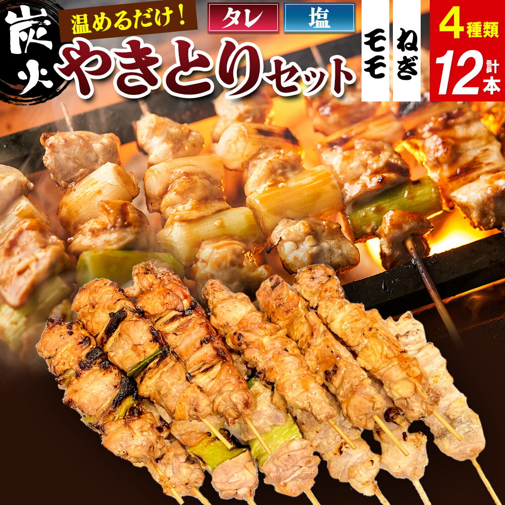 【ふるさと納税】やきとりセット　計12本（ももたれ、もも塩、ねぎたれ、ねぎ塩） [やきとり 焼き鳥 やきとりセット 鶏肉 もも モモ ねぎ ネギ タレ たれ 塩 やきとりシバタ 秋田県 横手市]