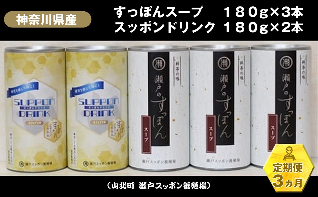 
            【定期便3ヵ月】神奈川県産すっぽんスープ　180g×3本+すっぽんドリンク2本【 すっぽん スープ ドリンク 国産 神奈川県 山北町 】
          