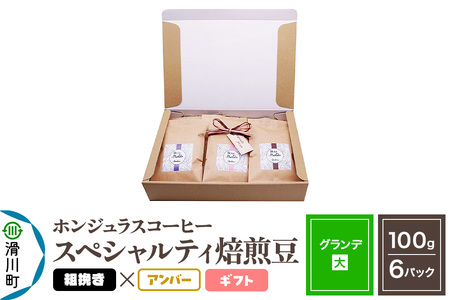 コーヒー豆 自家焙煎 ホンジュラス スペシャルティコーヒー ギフトセット【グランデ】焙煎豆100g×6パック 粗挽き【アンバー】