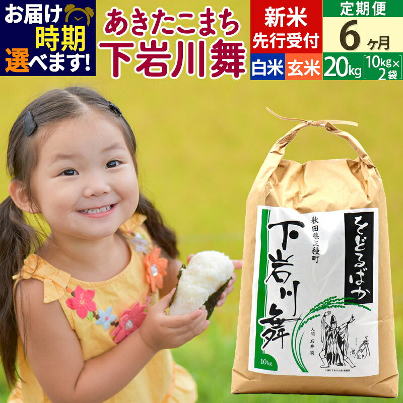 【ふるさと納税】新米先行受付《6ヶ月定期便》【白米／玄米】あきたこまち 20kg (10kg×2袋 ) 発送時期選べる 秋田県三種町産 令和7年産 下岩川舞 石井漠 をどるばか オリジナルラベル