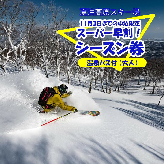 【ふるさと納税】夏油高原スキー場　スーパー 早割 シーズン券+温泉パス付 [ 大人 ]　夏油高原 スキー場 前売り リフト シーズン券 期間限定 (～11/3までの申込) アクティビティ 体験 スキー スノボー 岩手県 北上市 夏油 北日本リゾート