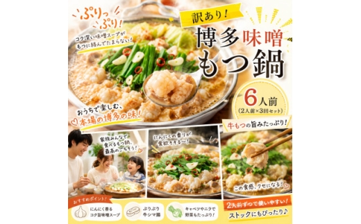 訳あり!博多味噌もつ鍋 6人前(2人前×3回セット)【1767681】