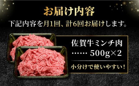 【全6回定期便】＜佐賀牛100%！＞佐賀牛A5ランク ミンチ 1kg（500g×2） 吉野ヶ里町 /meat shop FUKU 黒毛和牛 国産 佐賀県産 ブランド和牛 1000g[FCX015]