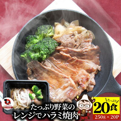 【ふるさと納税】1165-5　レンジで簡単ハラミ焼肉 250g×20食セット (総重量5kg)野菜入り 牛肉 焼肉 野菜 ブロッコリー 玉ねぎ 柔らかい 味付き やきにく ハラミ 冷凍 香川県 三木町 国産 おすすめ