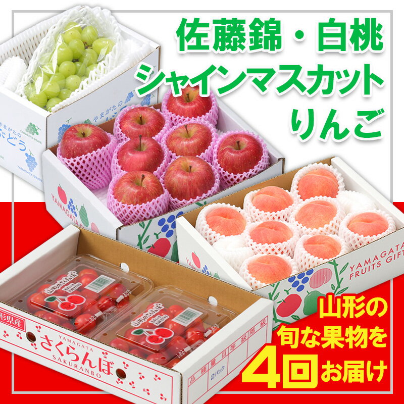 【ふるさと納税】【定期便4回】☆フルーツ王国山形☆『シャインマスカット、りんご、佐藤錦、白桃』 FY25-309