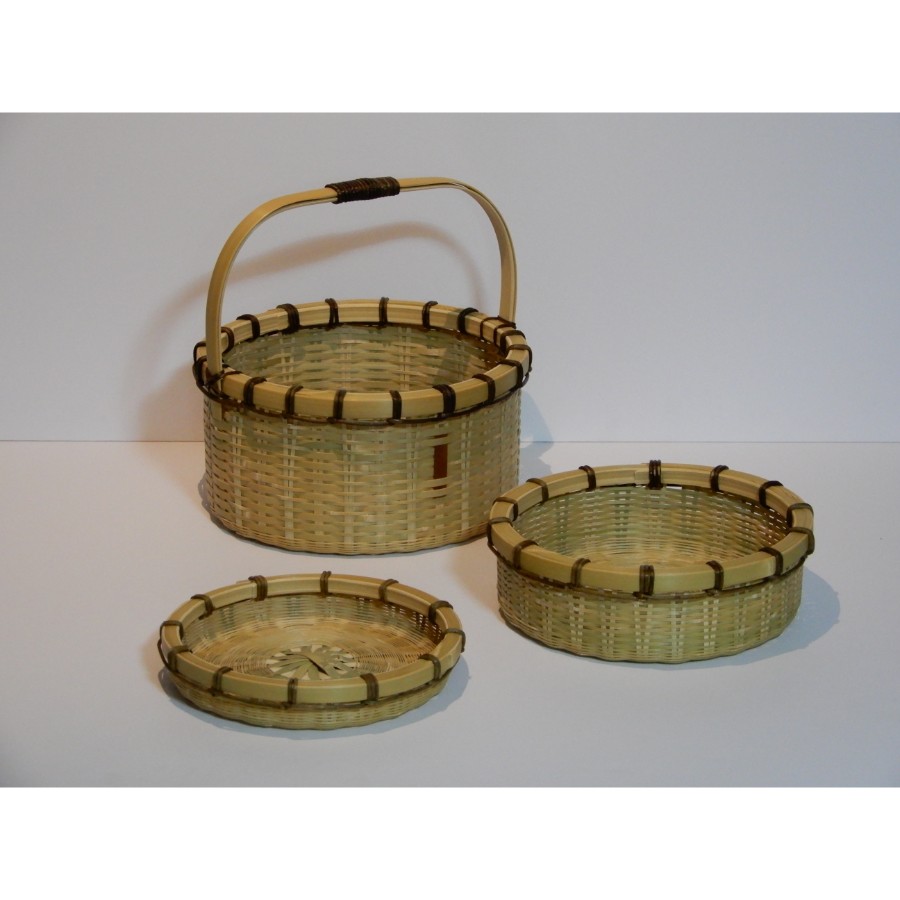 ＜青竹工房 桐山＞菊底三段入れ子籠