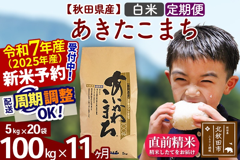 ※令和7年産 新米予約※《定期便11ヶ月》秋田県産 あきたこまち 100kg【白米】(5kg小分け袋) 2025年産 お届け時期選べる お届け周期調整可能 隔月に調整OK お米 藤岡農産|foap-11711