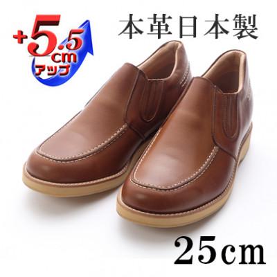 ふるさと納税 大和郡山市 牛革サイドゴアスリッポン 5.5cmアップシークレットシューズ No.523 チョコ 25cm